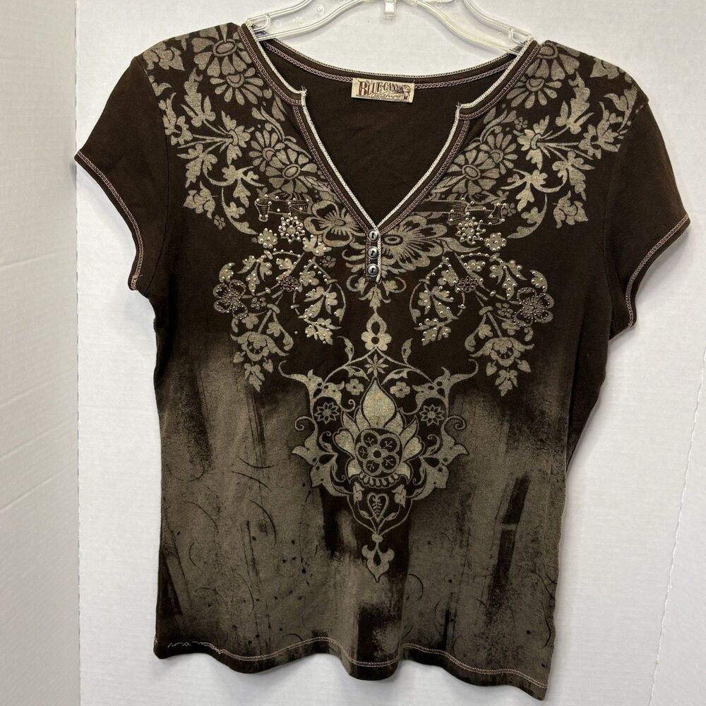 Blue Canyon Women’s Henley Tee Size Medium Brown Y2K Fairycore Earthy